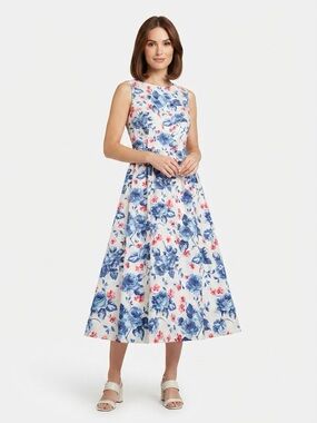 Cath Kidston Midi Dress Sleeveless Dulwich Rose Floral White UK 8 / US 4
